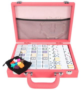 Leather Mexican Train Game Set - Pink
